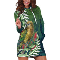 New Zealand Kea Bird Hoodie Dress With Maori Koru Fern - Polynesian Pride