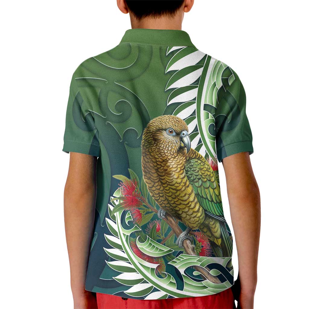 New Zealand Kea Bird Kid Polo Shirt With Maori Koru Fern - Polynesian Pride