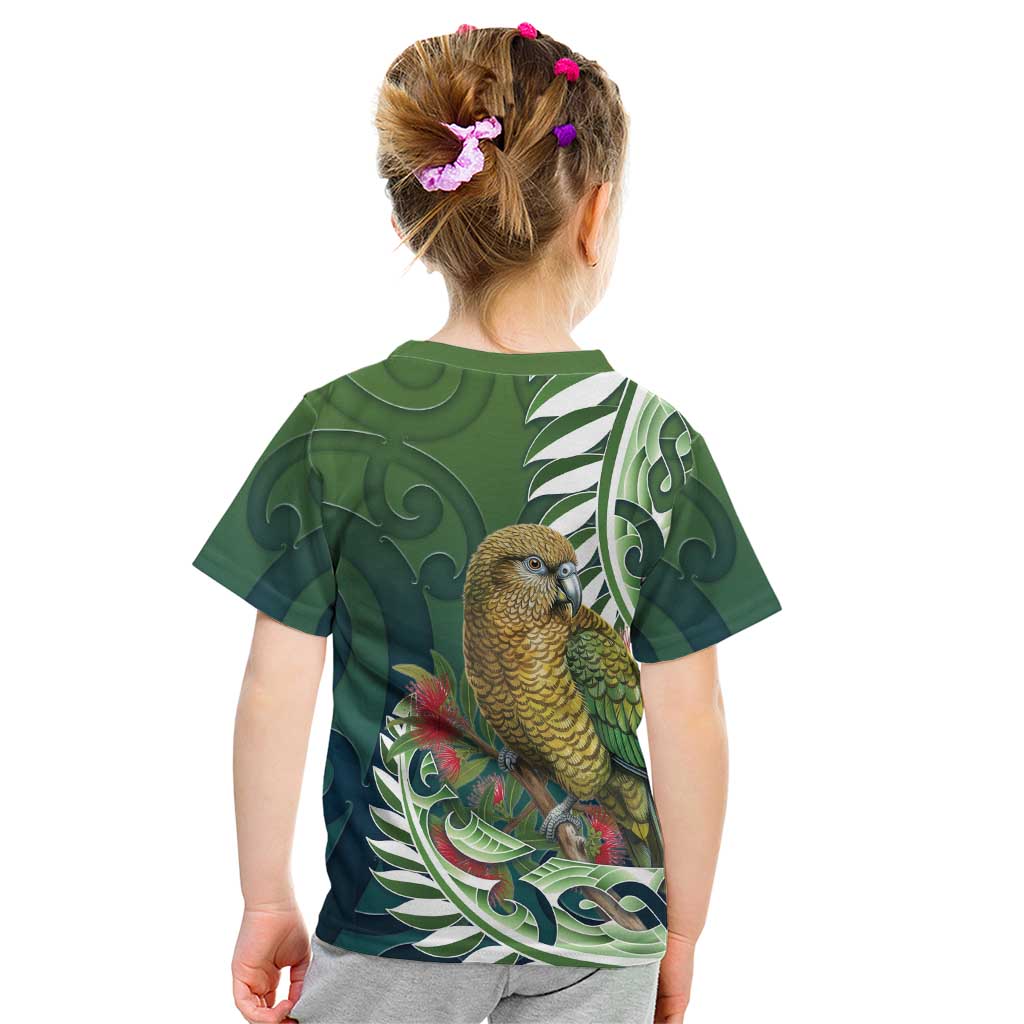 New Zealand Kea Bird Kid T Shirt With Maori Koru Fern - Polynesian Pride