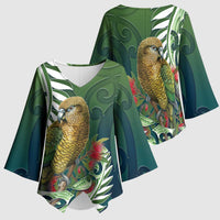 New Zealand Kea Bird Kimono Sleeve Blouse With Maori Koru Fern - Polynesian Pride