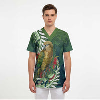 New Zealand Kea Bird Scrub Top With Maori Koru Fern - Polynesian Pride