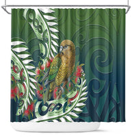 New Zealand Kea Bird Shower Curtain With Maori Koru Fern - Polynesian Pride