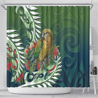 New Zealand Kea Bird Shower Curtain With Maori Koru Fern - Polynesian Pride