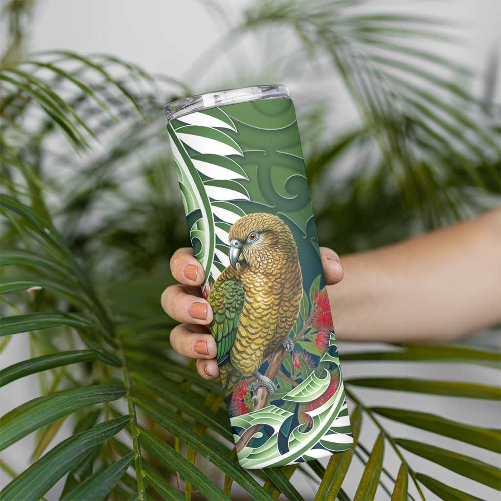 New Zealand Kea Bird Skinny Tumbler With Maori Koru Fern LT05 - Polynesian Pride