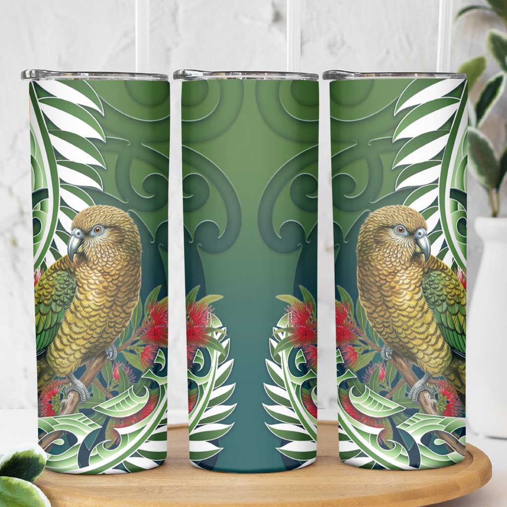 New Zealand Kea Bird Skinny Tumbler With Maori Koru Fern LT05 - Polynesian Pride