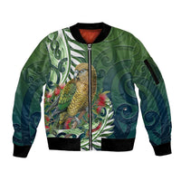 New Zealand Kea Bird Sleeve Zip Bomber Jacket With Maori Koru Fern - Polynesian Pride