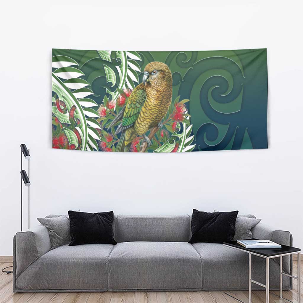 New Zealand Kea Bird Tapestry With Maori Koru Fern - Polynesian Pride