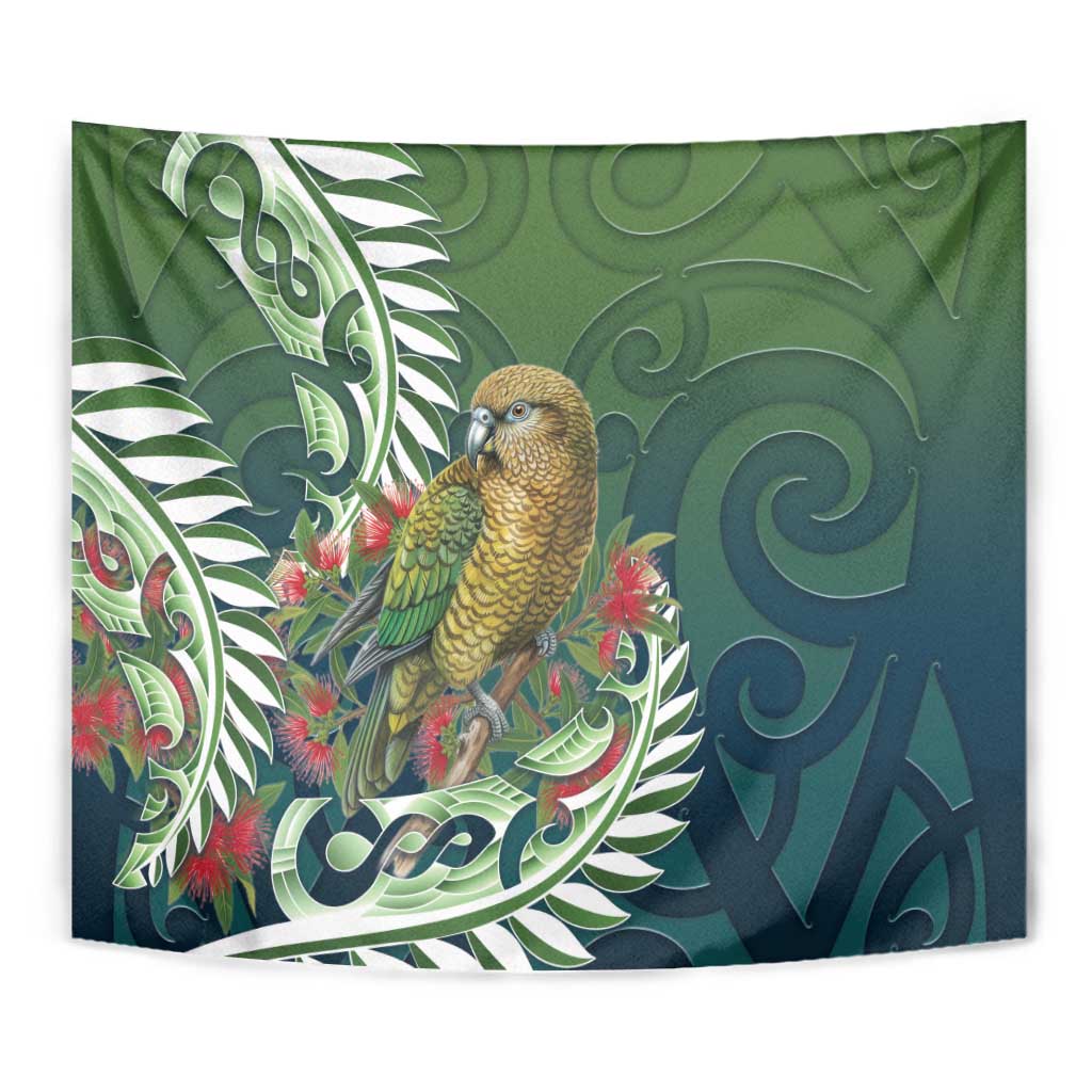 New Zealand Kea Bird Tapestry With Maori Koru Fern - Polynesian Pride