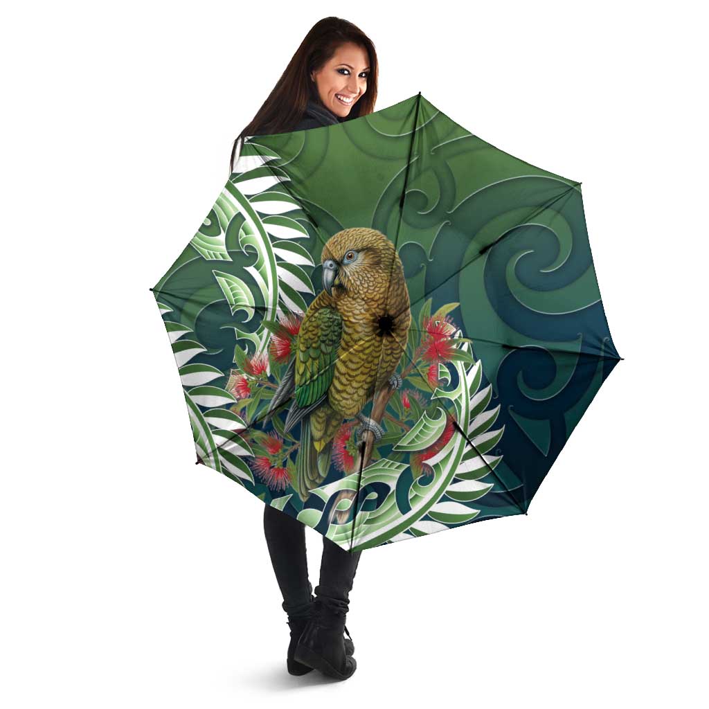 New Zealand Kea Bird Umbrella With Maori Koru Fern - Polynesian Pride