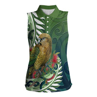 New Zealand Kea Bird Women Sleeveless Polo Shirt With Maori Koru Fern LT05 Female Green - Polynesian Pride