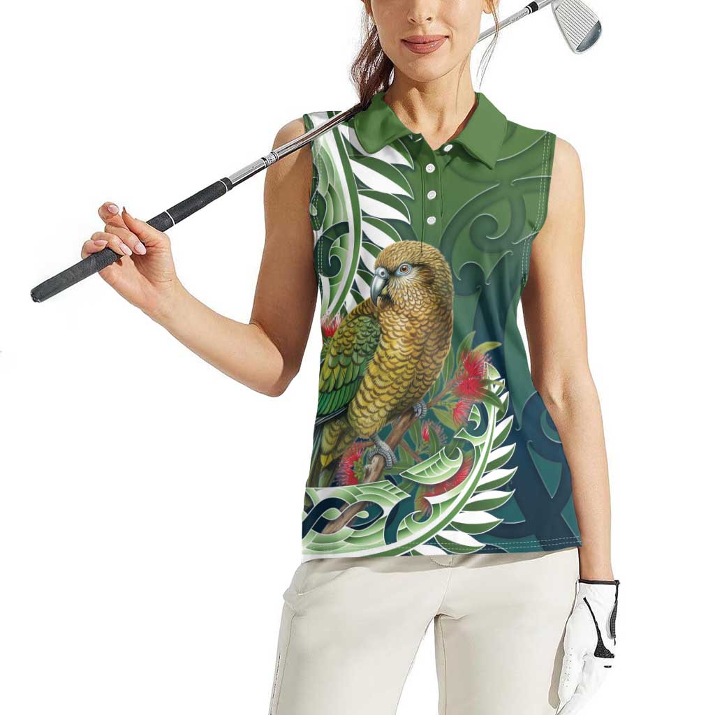 New Zealand Kea Bird Women Sleeveless Polo Shirt With Maori Koru Fern LT05 - Polynesian Pride