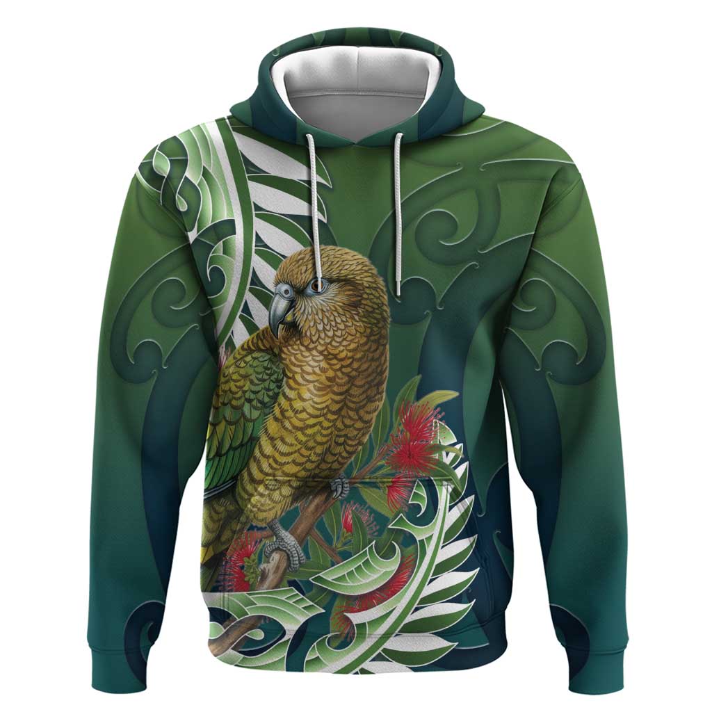 New Zealand Kea Bird Zip Hoodie With Maori Koru Fern - Polynesian Pride
