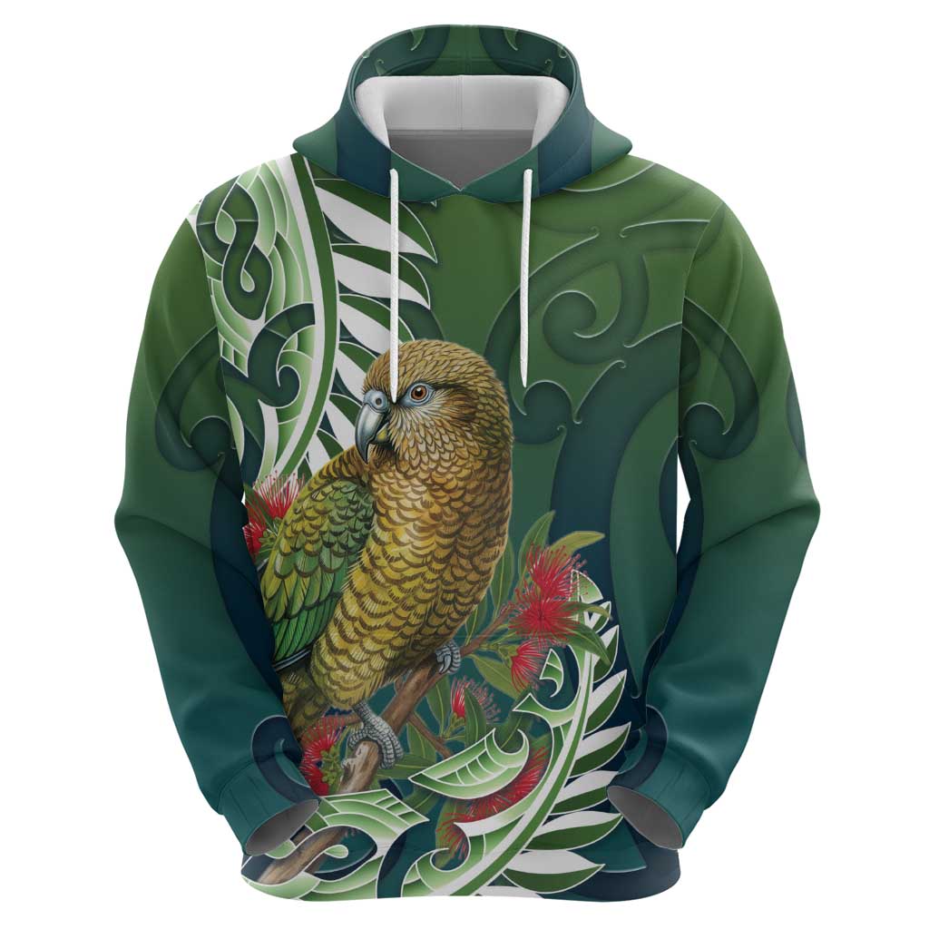 New Zealand Kea Bird Zip Hoodie With Maori Koru Fern - Polynesian Pride