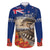 New Zealand ANZAC Day Family Matching Off Shoulder Maxi Dress and Hawaiian Shirt The Lonesome Pine With Soldier Fern LT05 Dad's Shirt - Long Sleeve Blue - Polynesian Pride