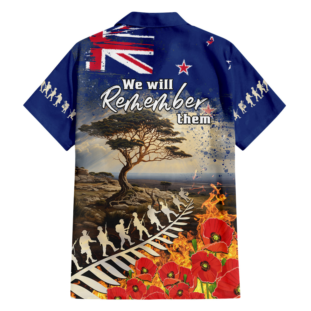 New Zealand ANZAC Day Family Matching Off Shoulder Short Dress and Hawaiian Shirt The Lonesome Pine With Soldier Fern LT05 - Polynesian Pride