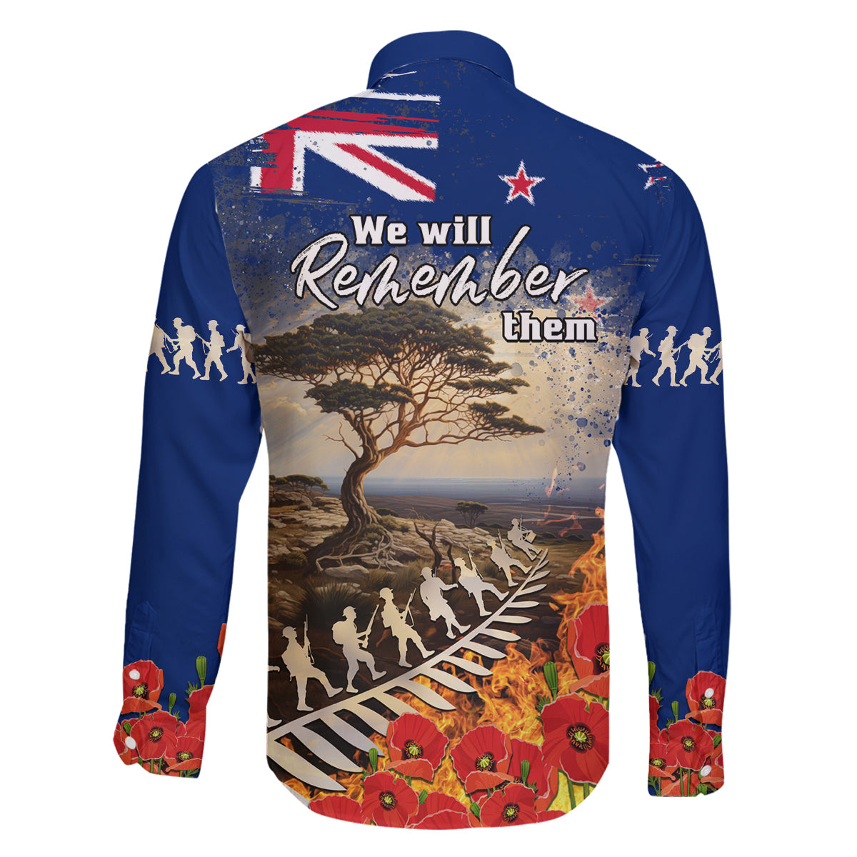 New Zealand ANZAC Day Family Matching Off Shoulder Short Dress and Hawaiian Shirt The Lonesome Pine With Soldier Fern LT05 - Polynesian Pride