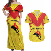 Papua New Guinea Rugby Custom Couples Matching Off Shoulder Maxi Dress and Hawaiian Shirt Kumuls Heritage LT05 Yellow - Polynesian Pride