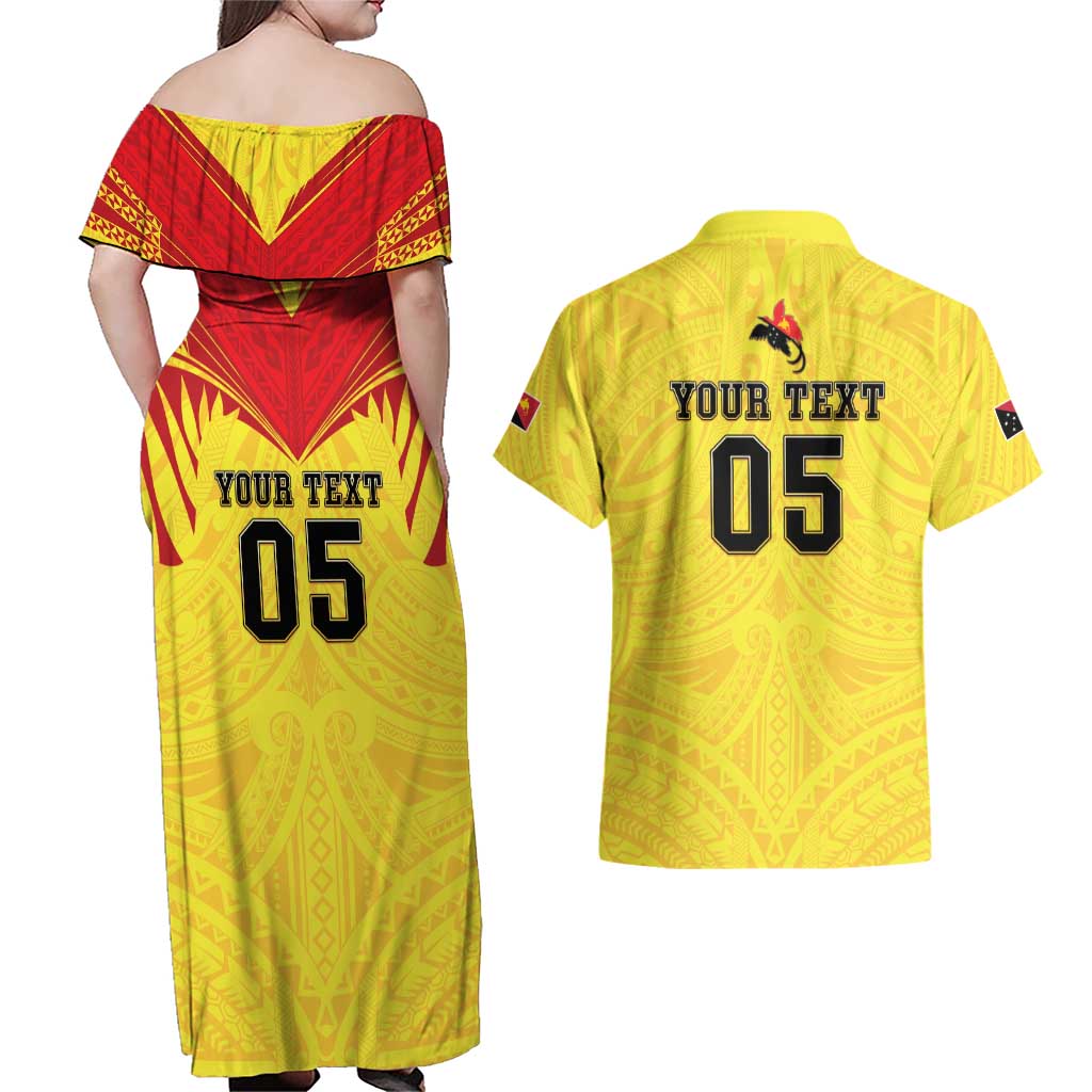 Papua New Guinea Rugby Custom Couples Matching Off Shoulder Maxi Dress and Hawaiian Shirt Kumuls Heritage LT05 - Polynesian Pride