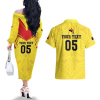 Papua New Guinea Rugby Custom Couples Matching Off The Shoulder Long Sleeve Dress and Hawaiian Shirt Kumuls Heritage LT05 - Polynesian Pride