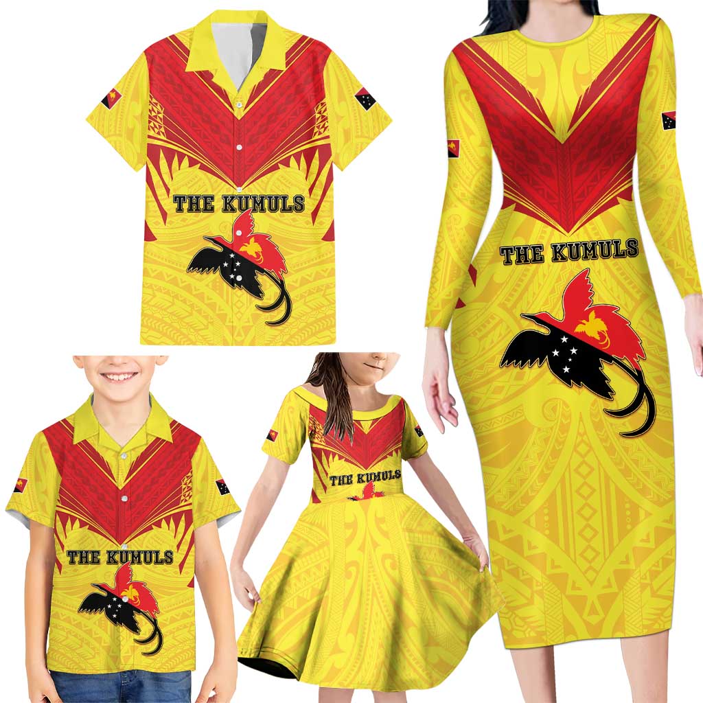 Papua New Guinea Rugby Custom Family Matching Long Sleeve Bodycon Dress and Hawaiian Shirt Kumuls Heritage LT05 - Polynesian Pride