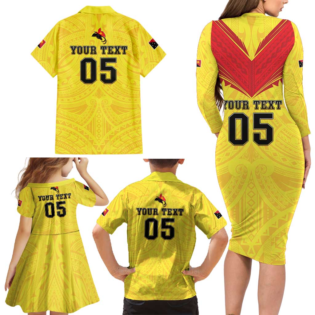 Papua New Guinea Rugby Custom Family Matching Long Sleeve Bodycon Dress and Hawaiian Shirt Kumuls Heritage LT05 - Polynesian Pride