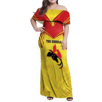 Papua New Guinea Rugby Custom Family Matching Off Shoulder Maxi Dress and Hawaiian Shirt Kumuls Heritage LT05 Mom's Dress Yellow - Polynesian Pride