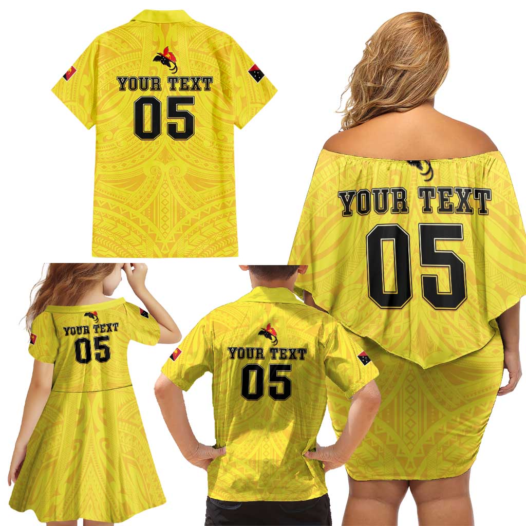 Papua New Guinea Rugby Custom Family Matching Off Shoulder Short Dress and Hawaiian Shirt Kumuls Heritage LT05 - Polynesian Pride