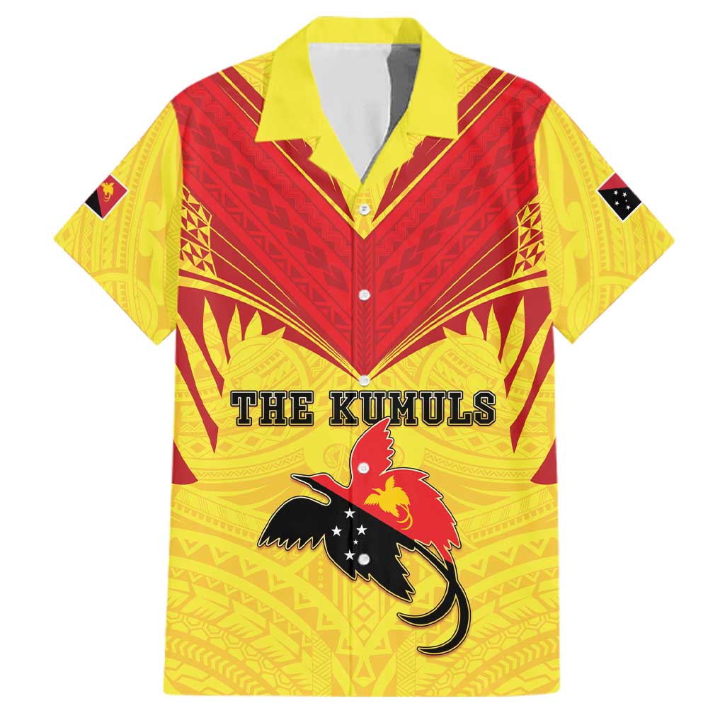 Papua New Guinea Rugby Custom Family Matching Puletasi and Hawaiian Shirt Kumuls Heritage LT05 Dad's Shirt - Short Sleeve Yellow - Polynesian Pride