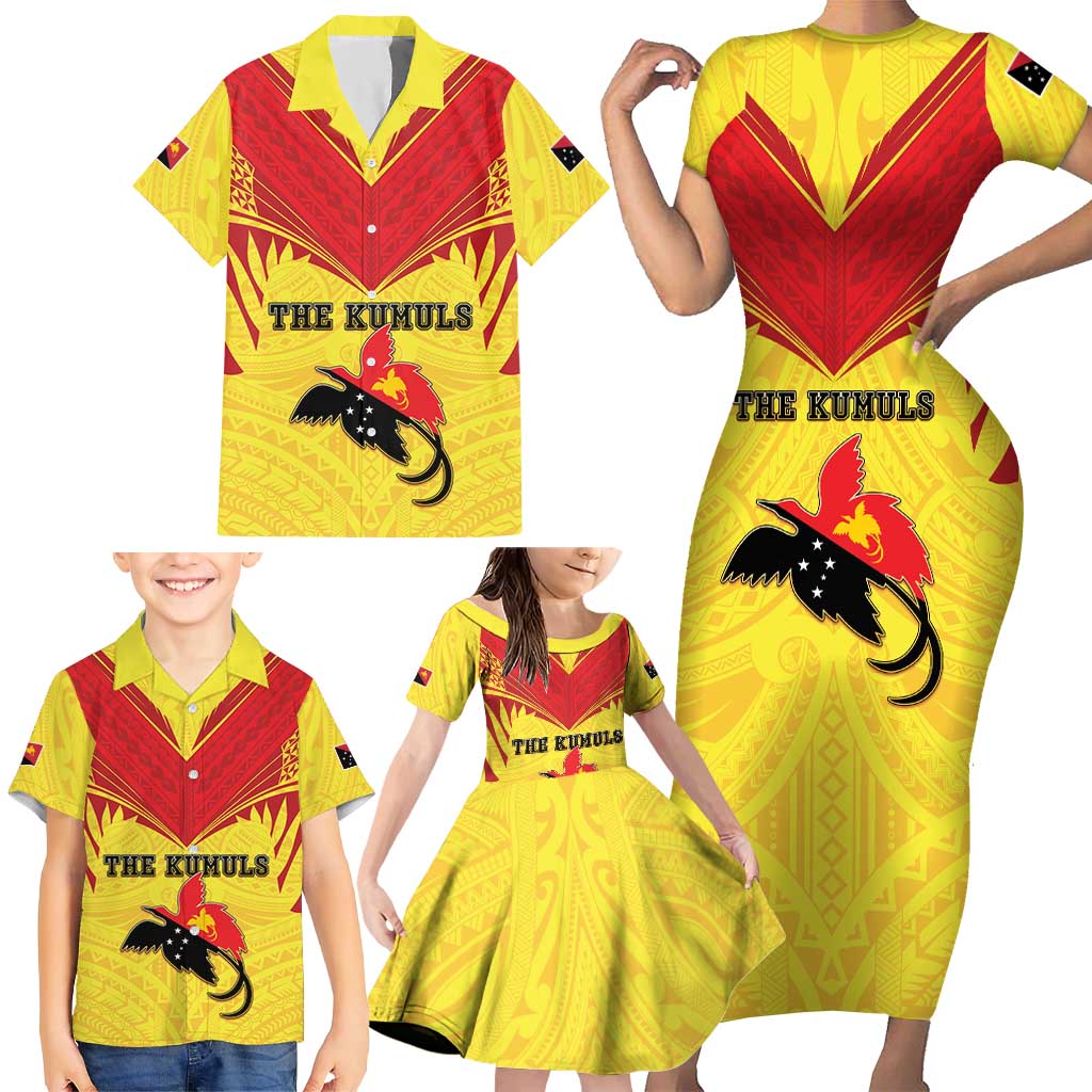 Papua New Guinea Rugby Custom Family Matching Short Sleeve Bodycon Dress and Hawaiian Shirt Kumuls Heritage LT05 - Polynesian Pride