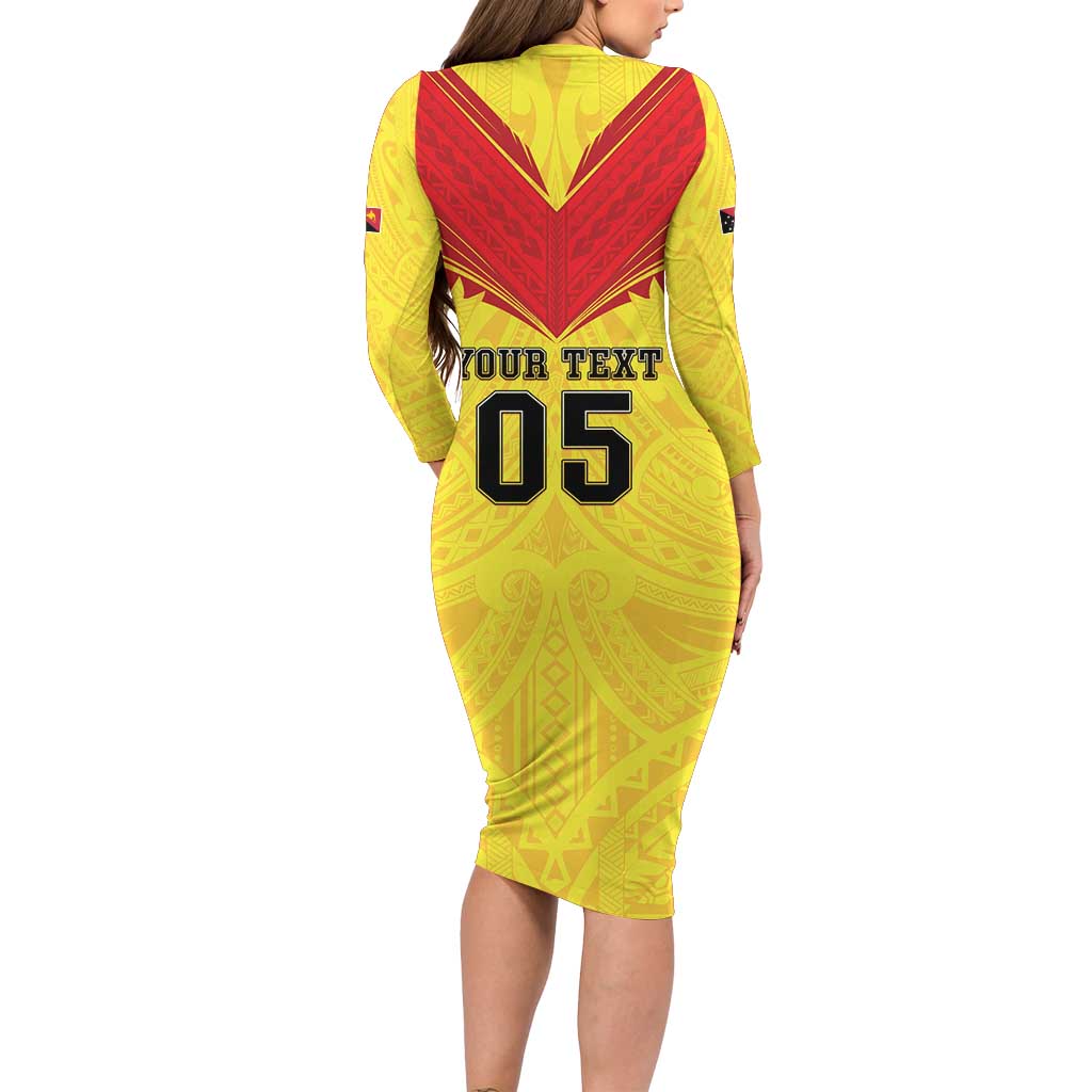 Papua New Guinea Rugby Custom Long Sleeve Bodycon Dress Kumuls Heritage