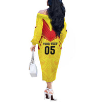 Papua New Guinea Rugby Custom Off The Shoulder Long Sleeve Dress Kumuls Heritage