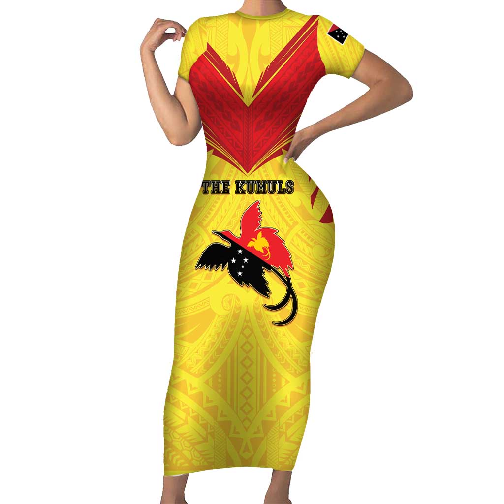 Papua New Guinea Rugby Custom Short Sleeve Bodycon Dress Kumuls Heritage