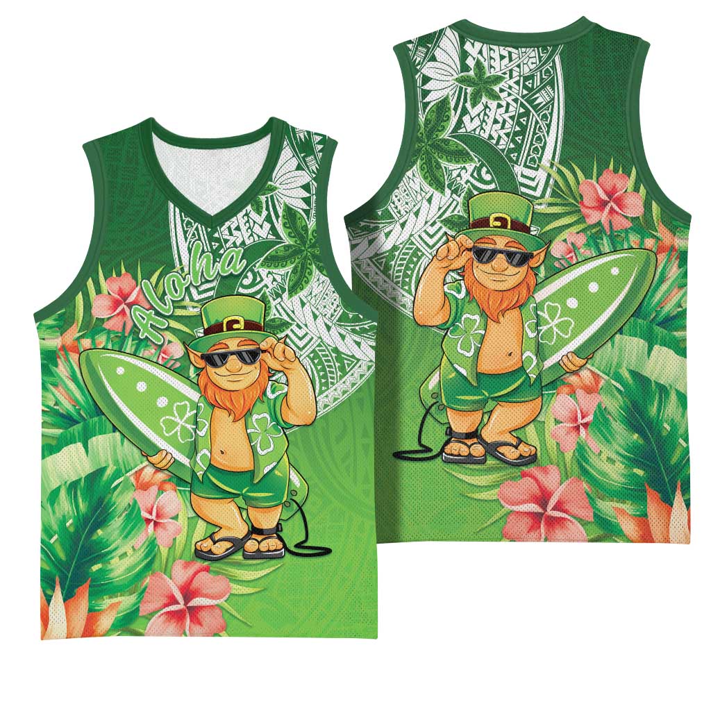 Aloha Hawaii St Patrick's Day Basketball Jersey Polynesian Style