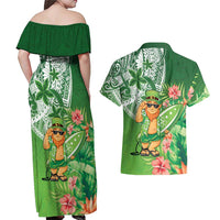 Aloha Hawaii St Patrick's Day Couples Matching Off Shoulder Maxi Dress and Hawaiian Shirt Polynesian Style