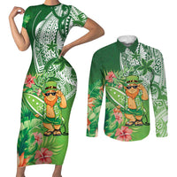 Aloha Hawaii St Patrick's Day Couples Matching Short Sleeve Bodycon Dress and Long Sleeve Button Shirt Polynesian Style