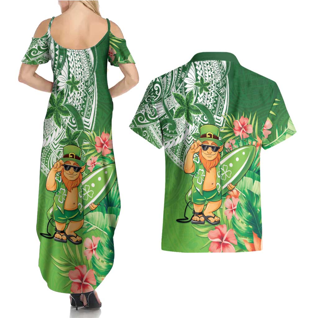 Aloha Hawaii St Patrick's Day Couples Matching Summer Maxi Dress and Hawaiian Shirt Polynesian Style