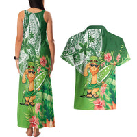 Aloha Hawaii St Patrick's Day Couples Matching Tank Maxi Dress and Hawaiian Shirt Polynesian Style