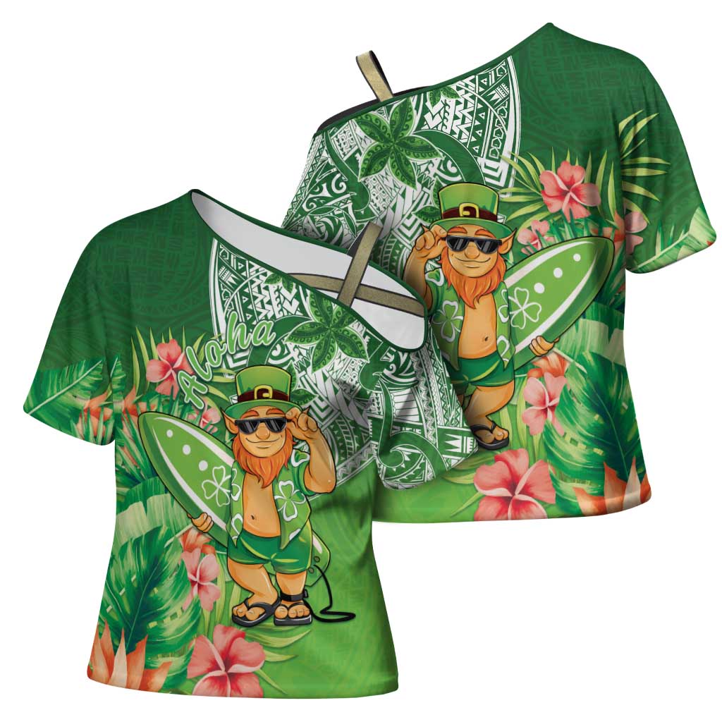 Aloha Hawaii St Patrick's Day Cross Shoulder Shirt Polynesian Style
