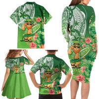 Aloha Hawaii St Patrick's Day Family Matching Long Sleeve Bodycon Dress and Hawaiian Shirt Polynesian Style