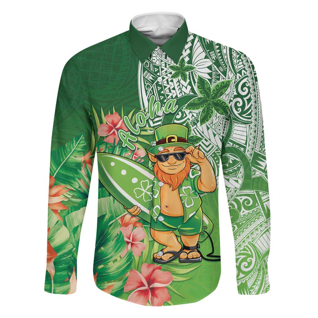 Aloha Hawaii St Patrick's Day Family Matching Long Sleeve Bodycon Dress and Hawaiian Shirt Polynesian Style