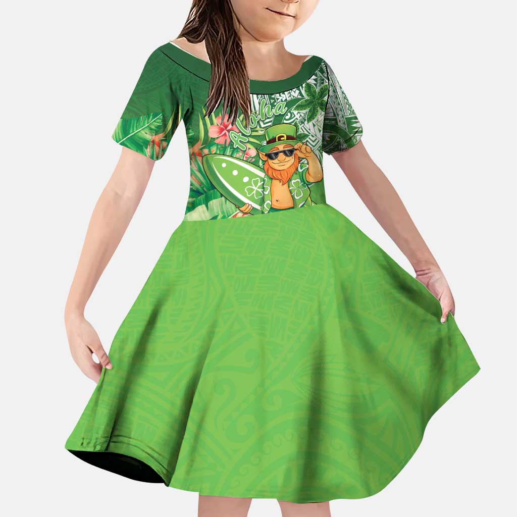 Aloha Hawaii St Patrick's Day Family Matching Off The Shoulder Long Sleeve Dress and Hawaiian Shirt Polynesian Style LT05 Daughter's Dress Green - Polynesian Pride