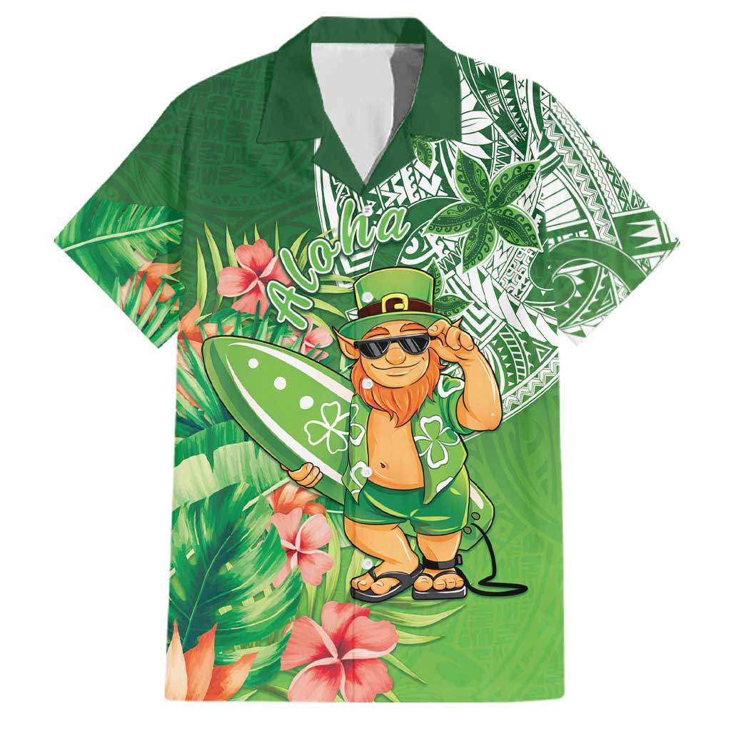 Aloha Hawaii St Patrick's Day Family Matching Off The Shoulder Long Sleeve Dress and Hawaiian Shirt Polynesian Style LT05 Dad's Shirt - Short Sleeve Green - Polynesian Pride