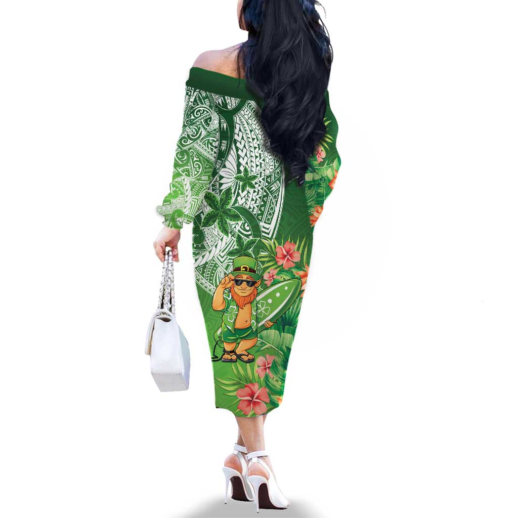 Aloha Hawaii St Patrick's Day Family Matching Off The Shoulder Long Sleeve Dress and Hawaiian Shirt Polynesian Style LT05 - Polynesian Pride