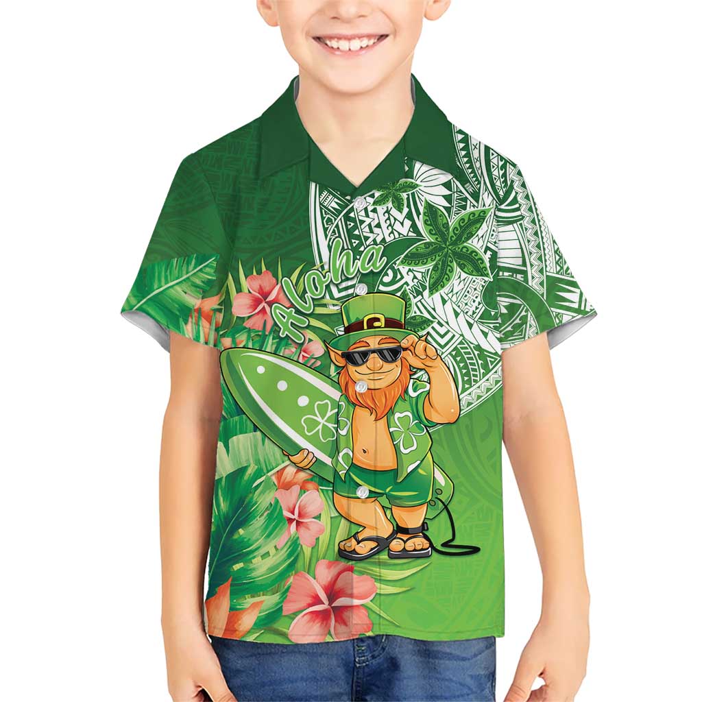 Aloha Hawaii St Patrick's Day Family Matching Off The Shoulder Long Sleeve Dress and Hawaiian Shirt Polynesian Style LT05 Son's Shirt Green - Polynesian Pride