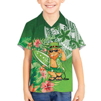 Aloha Hawaii St Patrick's Day Family Matching Off The Shoulder Long Sleeve Dress and Hawaiian Shirt Polynesian Style LT05 Son's Shirt Green - Polynesian Pride