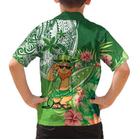 Aloha Hawaii St Patrick's Day Family Matching Off Shoulder Maxi Dress and Hawaiian Shirt Polynesian Style