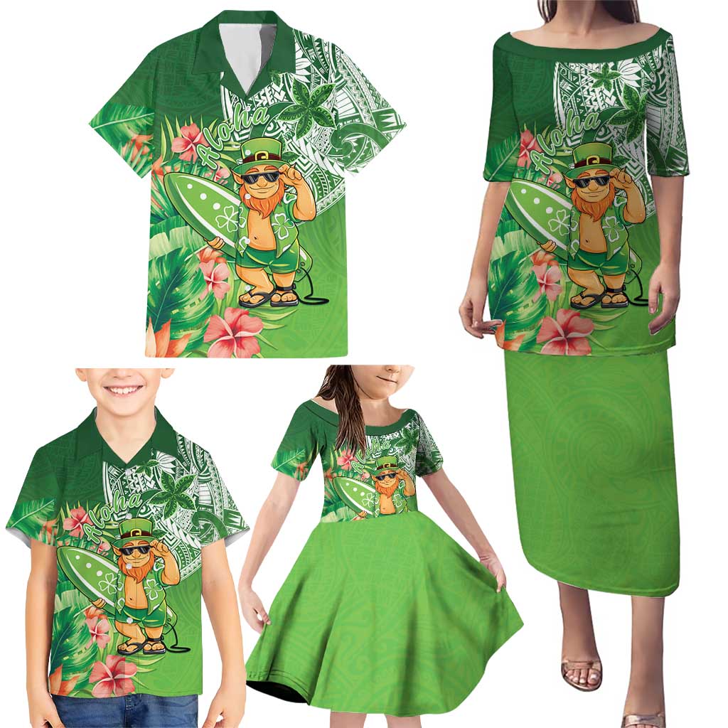 Aloha Hawaii St Patrick's Day Family Matching Puletasi and Hawaiian Shirt Polynesian Style