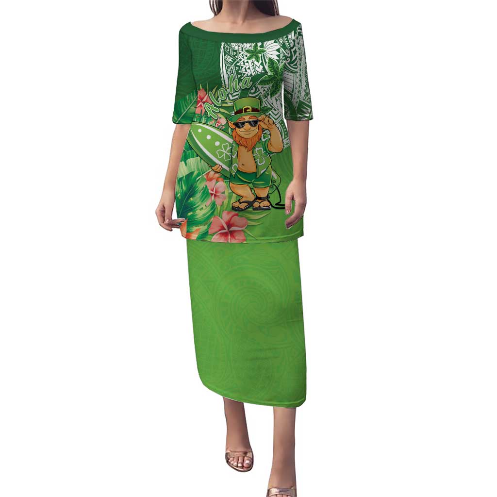 Aloha Hawaii St Patrick's Day Family Matching Puletasi and Hawaiian Shirt Polynesian Style