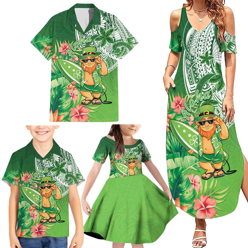 Aloha Hawaii St Patrick's Day Family Matching Summer Maxi Dress and Hawaiian Shirt Polynesian Style