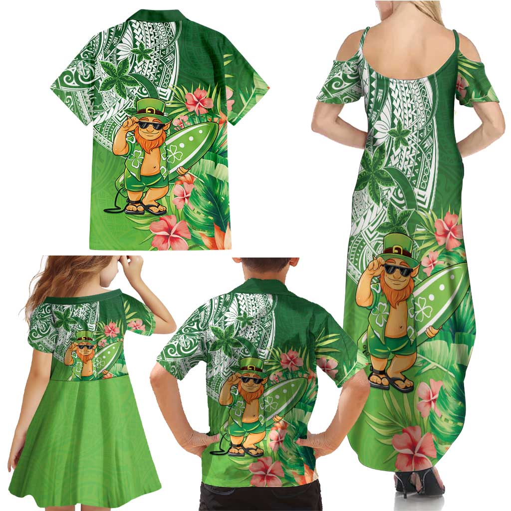 Aloha Hawaii St Patrick's Day Family Matching Summer Maxi Dress and Hawaiian Shirt Polynesian Style